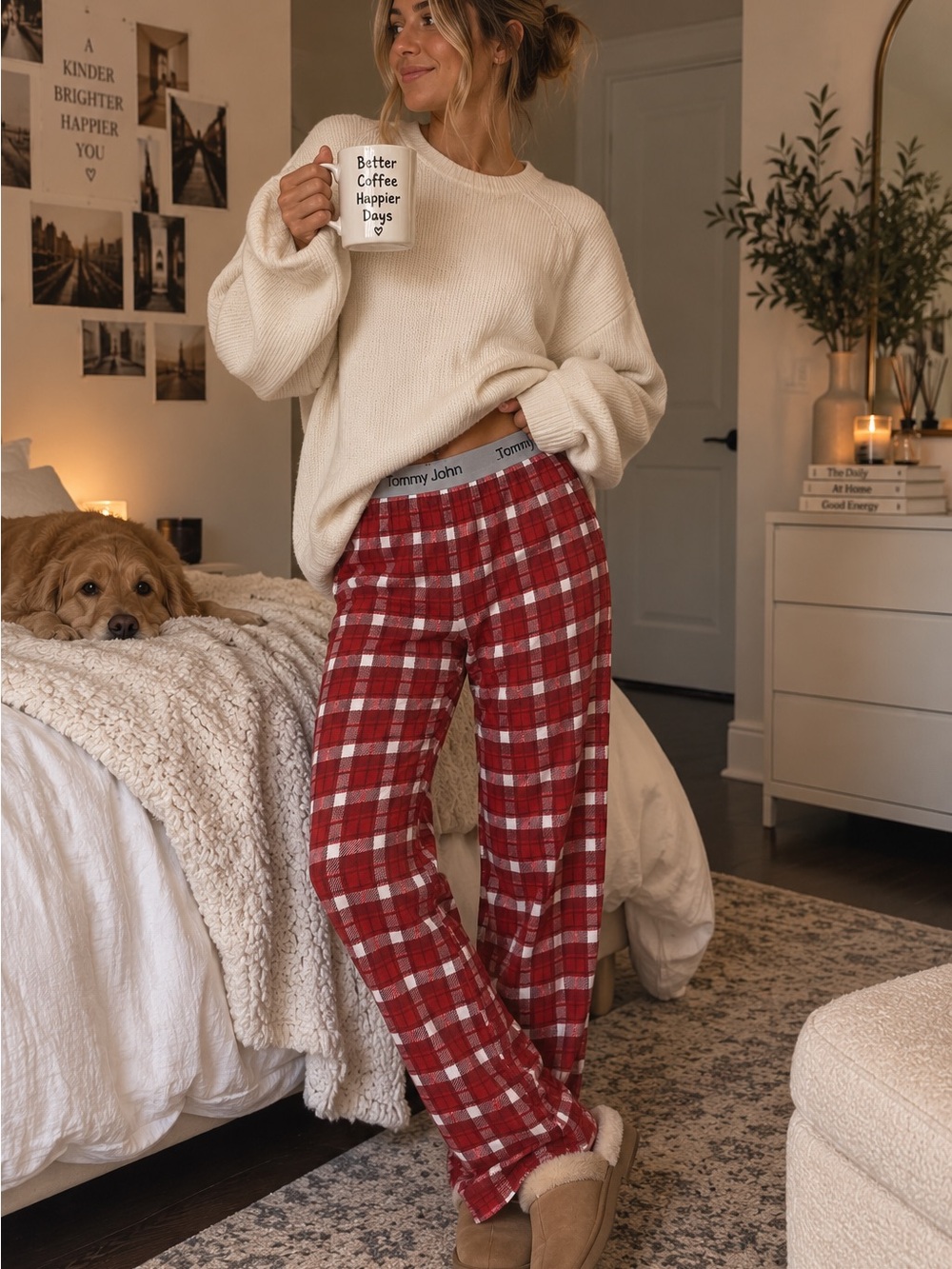 Tommy John Red & White Plaid Lounge Pajama Pants